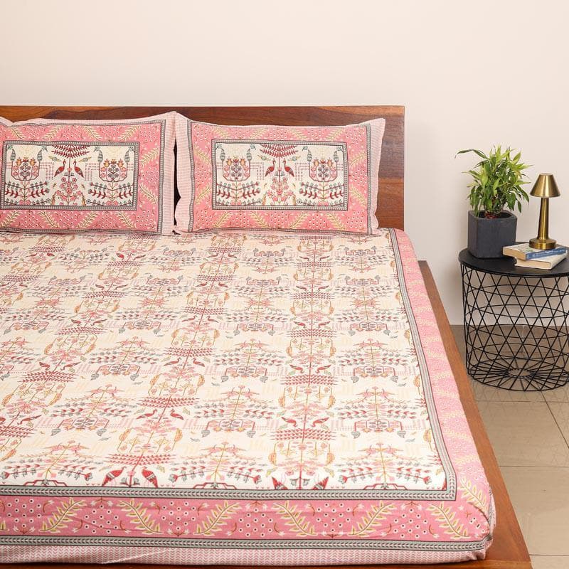 Buy Utopia Jaipuri Bedsheet - Pink Bedsheets from Vaaree