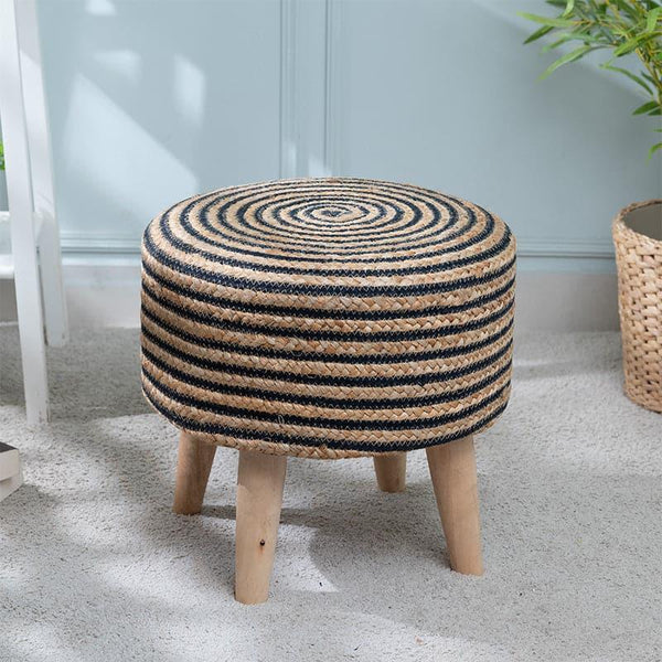 Benches & Stools - Junis Striped Juco Stool - Black