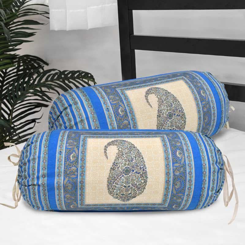 Buy Kavita Ethnic Printed Bolster Cover (Blue) - Set Of Two Bolster Covers from Vaaree