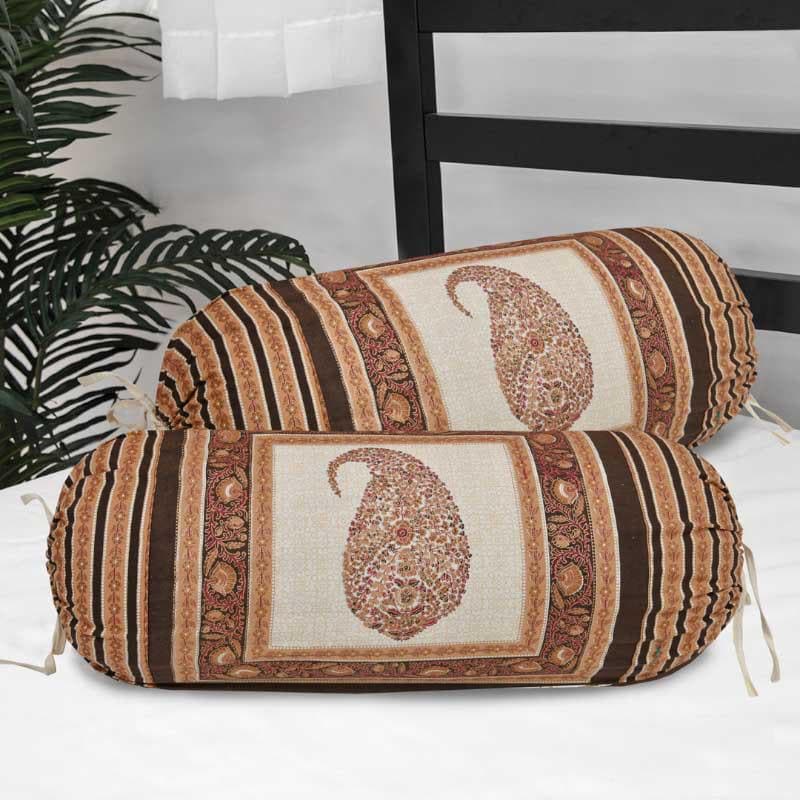 Buy Kavita Ethnic Printed Bolster Cover (Brown) - Set Of Two Bolster Covers from Vaaree