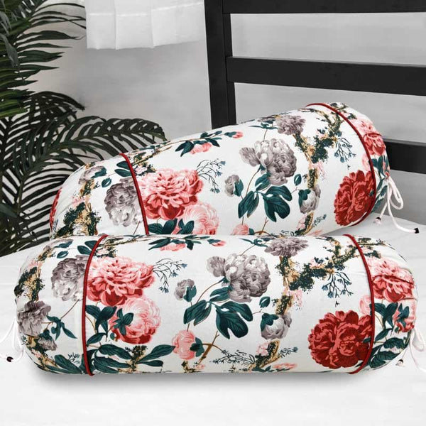 Buy Miss Rose Bolster Cover (Red) - Set Of Two Bolster Covers from Vaaree