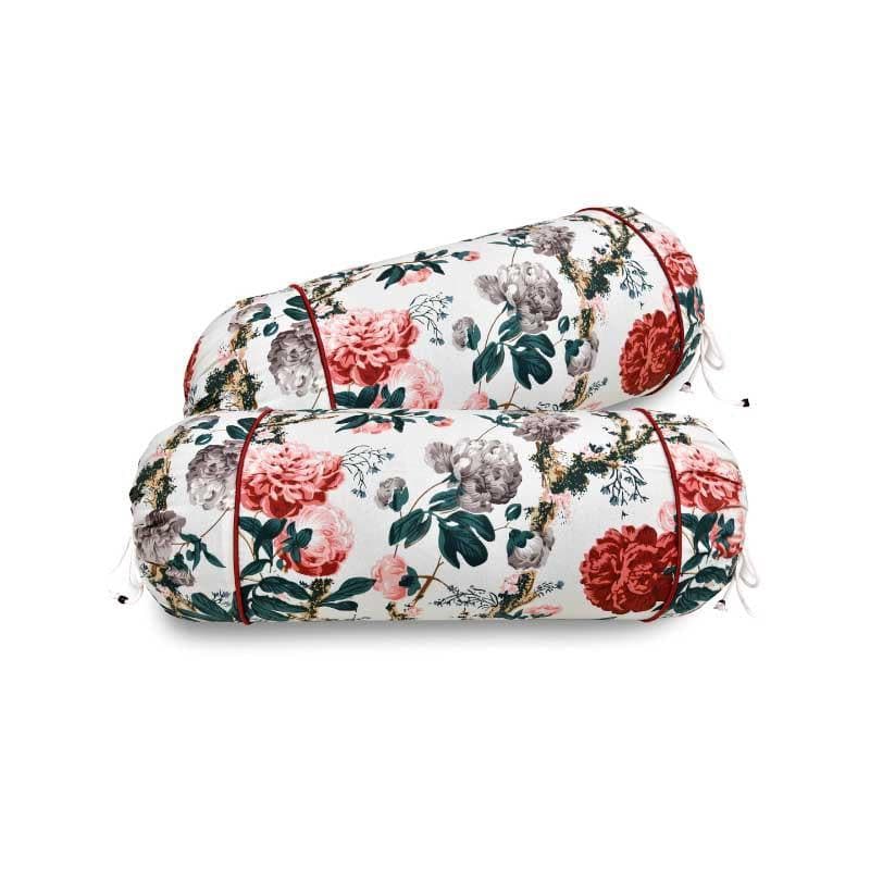 Buy Miss Rose Bolster Cover (Red) - Set Of Two Bolster Covers from Vaaree