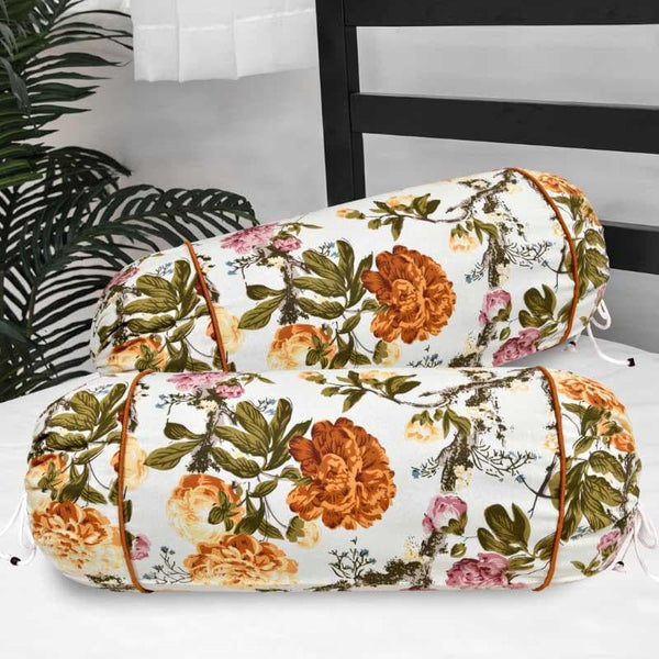 Buy Miss Rose Bolster Cover (Yellow) - Set Of Two Bolster Covers from Vaaree