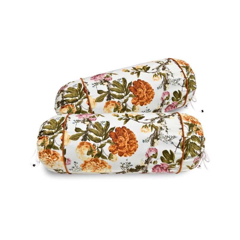 Buy Miss Rose Bolster Cover (Yellow) - Set Of Two Bolster Covers from Vaaree