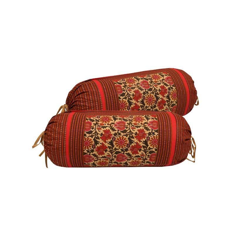 Buy Rekha Floral Printed Bolster Cover (Red) - Set Of Two Bolster Covers from Vaaree