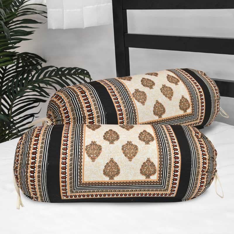 Buy Saroj Ethnic Printed Bolster Cover (Brown) - Set Of Two Bolster Covers from Vaaree