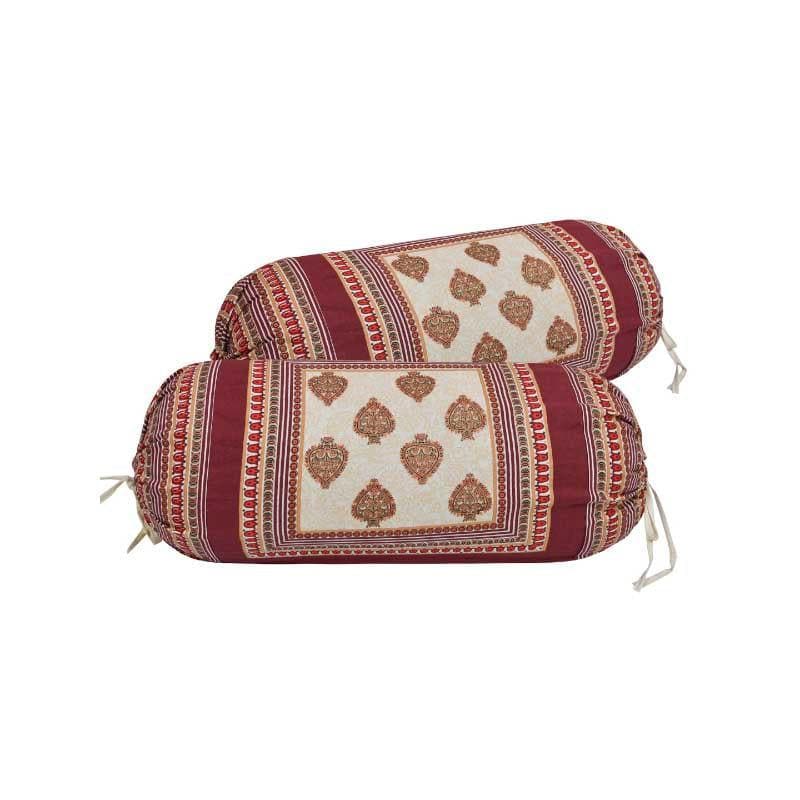 Buy Saroj Ethnic Printed Bolster Cover (Maroon) - Set Of Two Bolster Covers from Vaaree