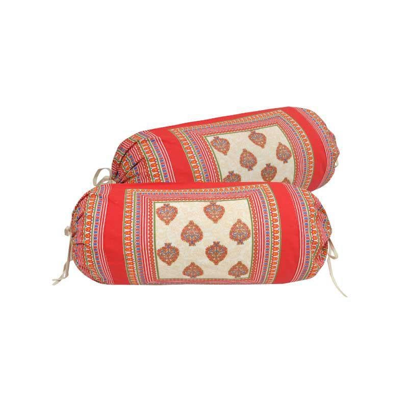 Bolster Covers - Saroj Ethnic Printed Bolster Cover(Red) - Set Of Two