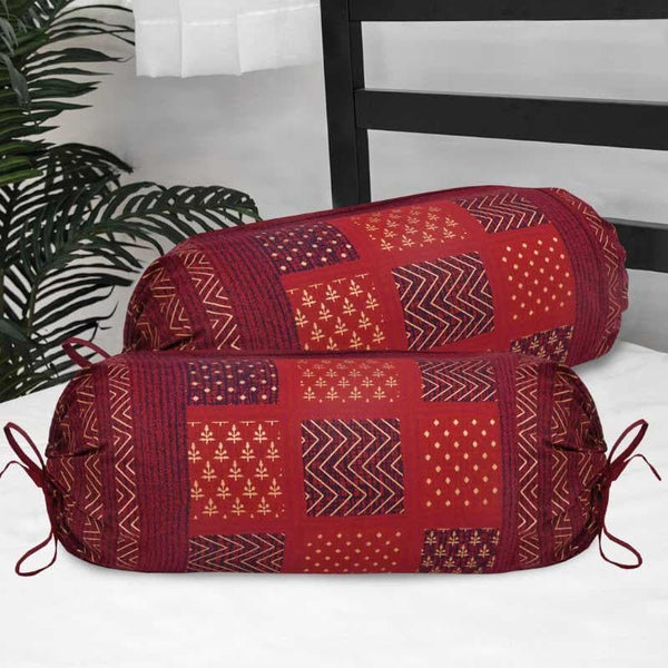 Buy Saujanya Ethnic Printed Bolster Cover (Maroon) - Set Of Two Bolster Covers from Vaaree