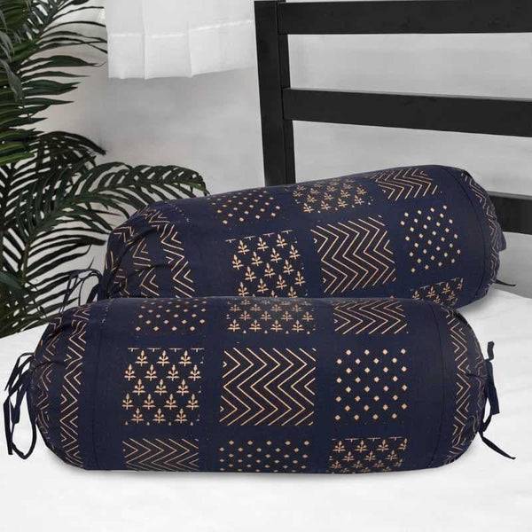 Buy Bolster Covers - Saujanya Ethnic Printed Bolster Cover (Navy) - Set Of Two at Vaaree online