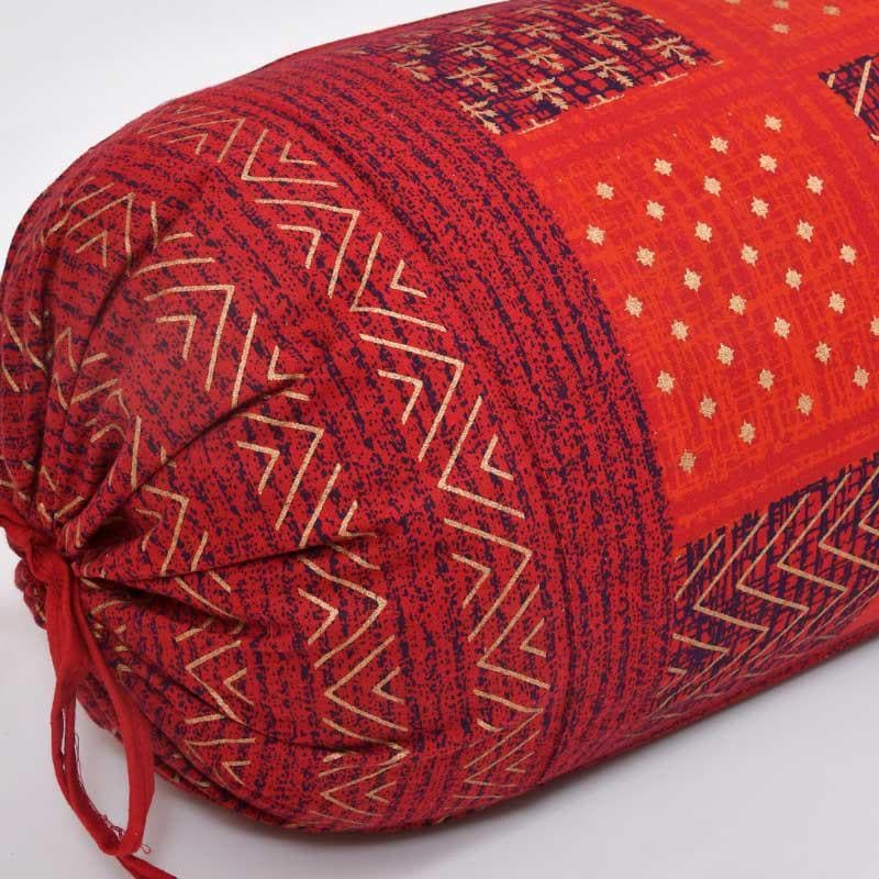 Buy Saujanya Ethnic Printed Bolster Cover (Red) - Set Of Two Bolster Covers from Vaaree