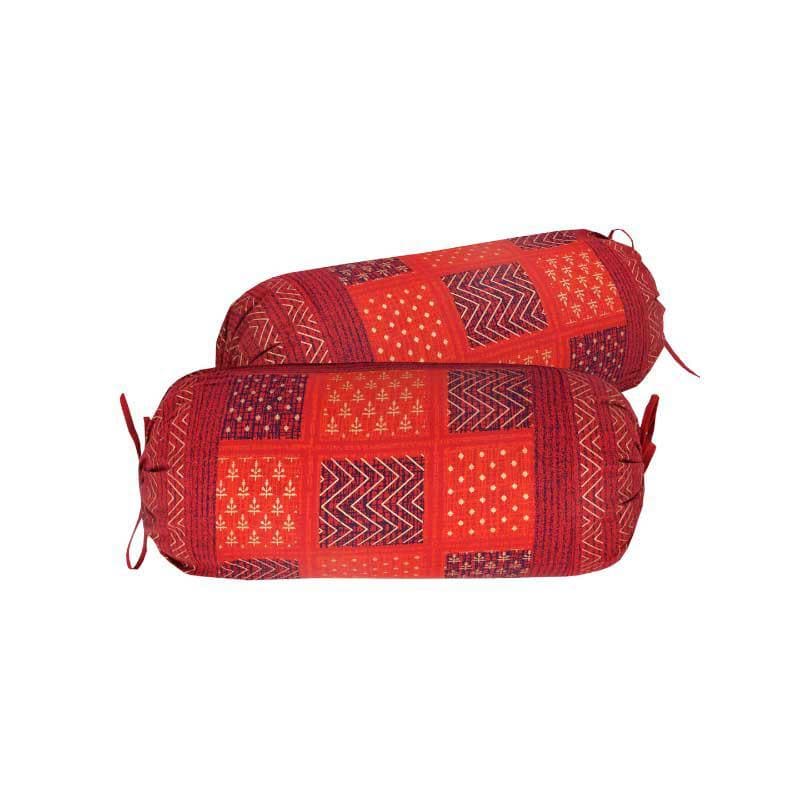 Buy Saujanya Ethnic Printed Bolster Cover (Red) - Set Of Two Bolster Covers from Vaaree