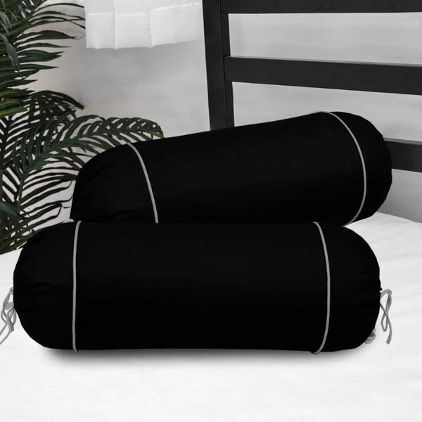 Buy Solid Grace Bolster Cover (Black) - Set Of Two Bolster Covers from Vaaree