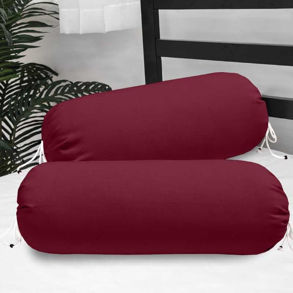 Buy Solid Grace Bolster Cover (Maroon) - Set Of Two Bolster Covers from Vaaree