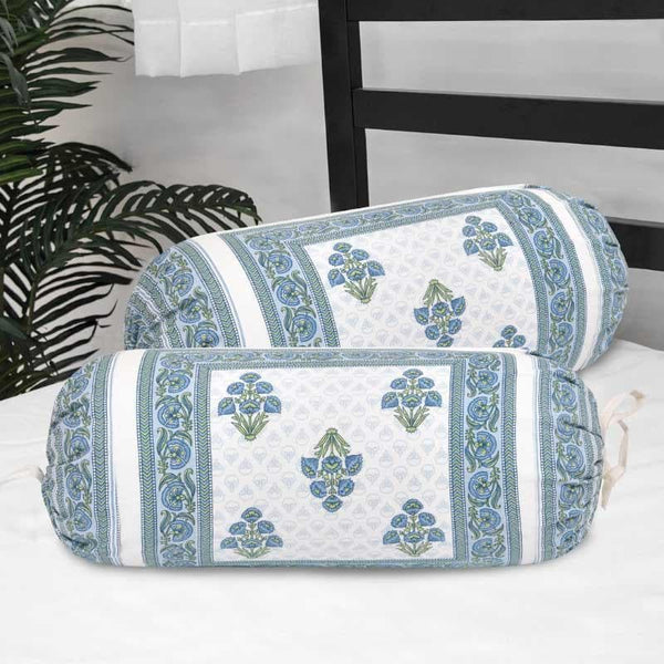 Buy Tarini Ethnic Printed Bolster Cover (Blue) - Set Of Two Bolster Covers from Vaaree