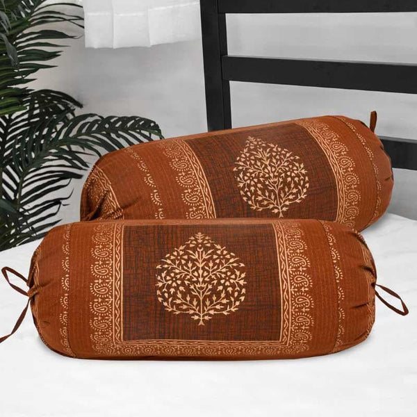 Buy Trupti Ethnic Printed Bolster Cover (Brown) - Set Of Two Bolster Covers from Vaaree