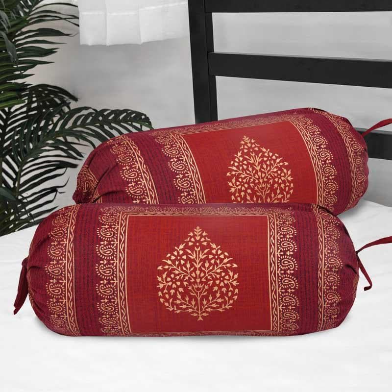 Buy Trupti Ethnic Printed Bolster Cover (Maroon) - Set Of Two Bolster Covers from Vaaree