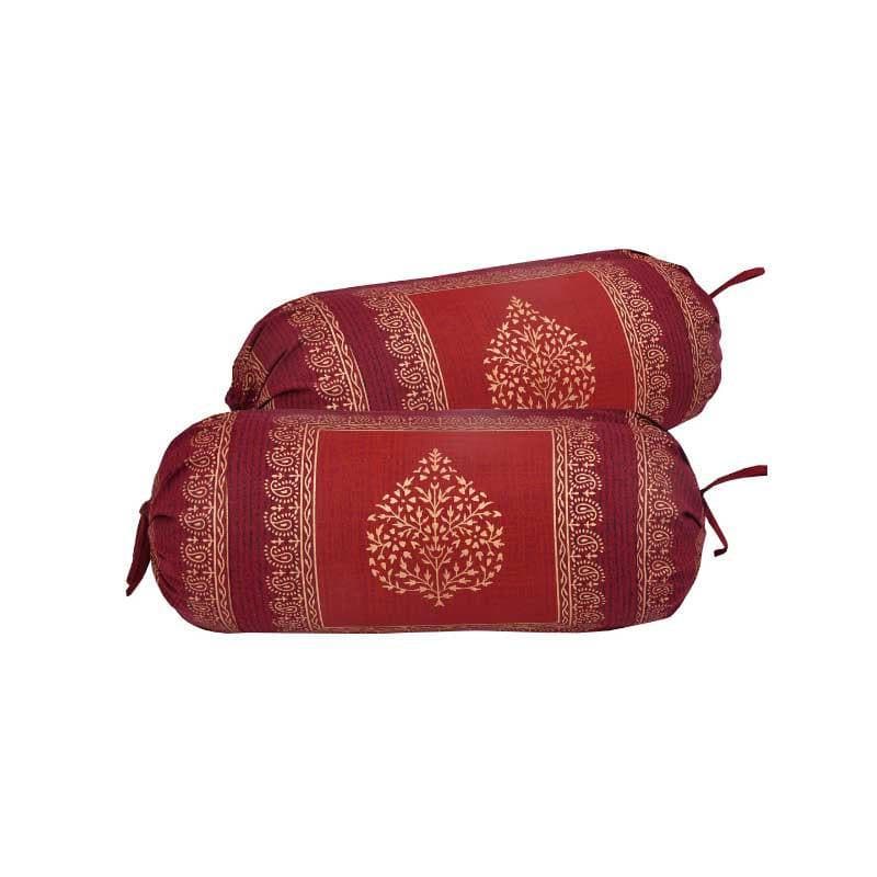 Buy Trupti Ethnic Printed Bolster Cover (Maroon) - Set Of Two Bolster Covers from Vaaree