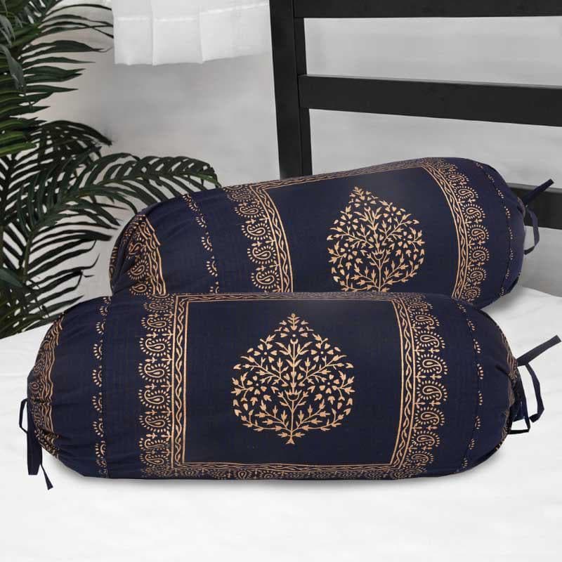 Bolster Covers - Trupti Ethnic Printed Bolster Cover (Navy) - Set Of Two