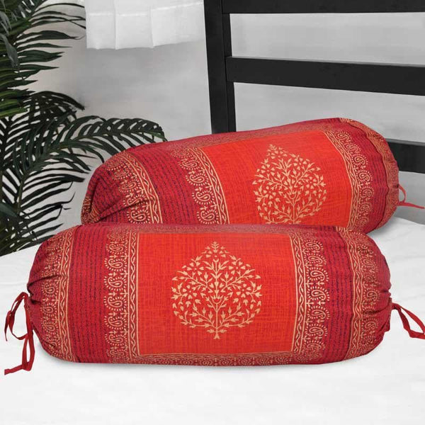 Buy Trupti Ethnic Printed Bolster Cover (Red) - Set Of Two Bolster Covers from Vaaree