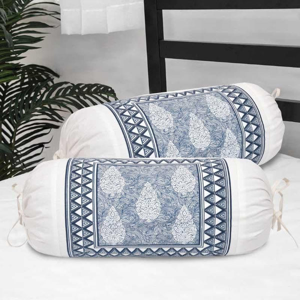 Buy Ushamita Printed Bolster Cover (Blue) - Set Of Two Bolster Covers from Vaaree