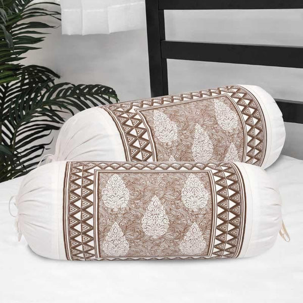 Buy Ushamita Printed Bolster Cover (Brown) - Set Of Two Bolster Covers from Vaaree