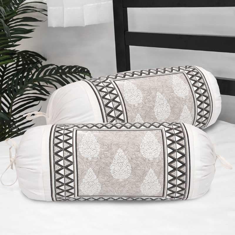 Buy Ushamita Printed Bolster Cover (Grey) - Set Of Two Bolster Covers from Vaaree