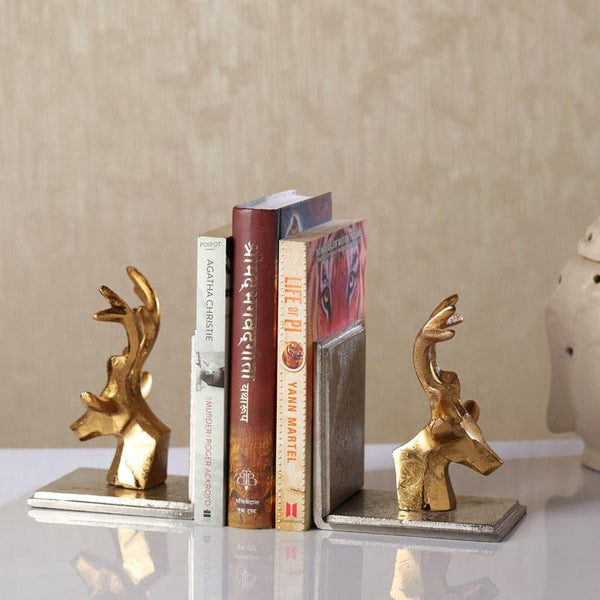 Buy Deer Dimera Book Ends (Gold & Silver) - Set Of Two Book End from Vaaree