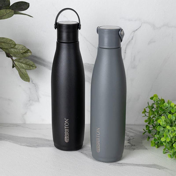 Bottle - Aquaro 750 ML Hot & Cold Thermos Water Bottle (Black & Grey) - Set Of Two