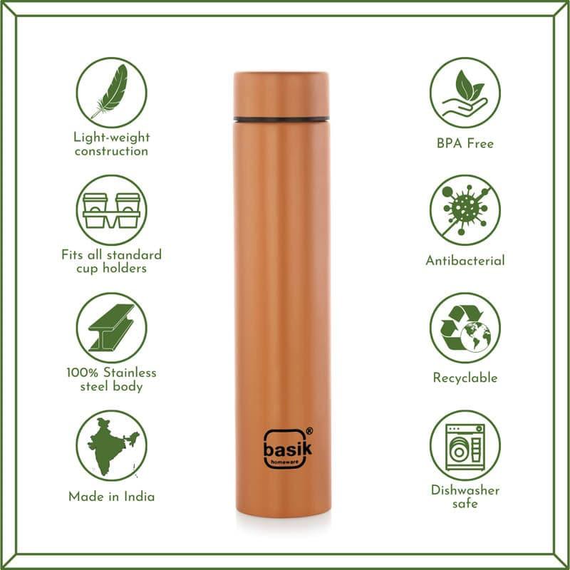 Bottle - Evara Stainless Steel Bottle (Brown) - 440 ML