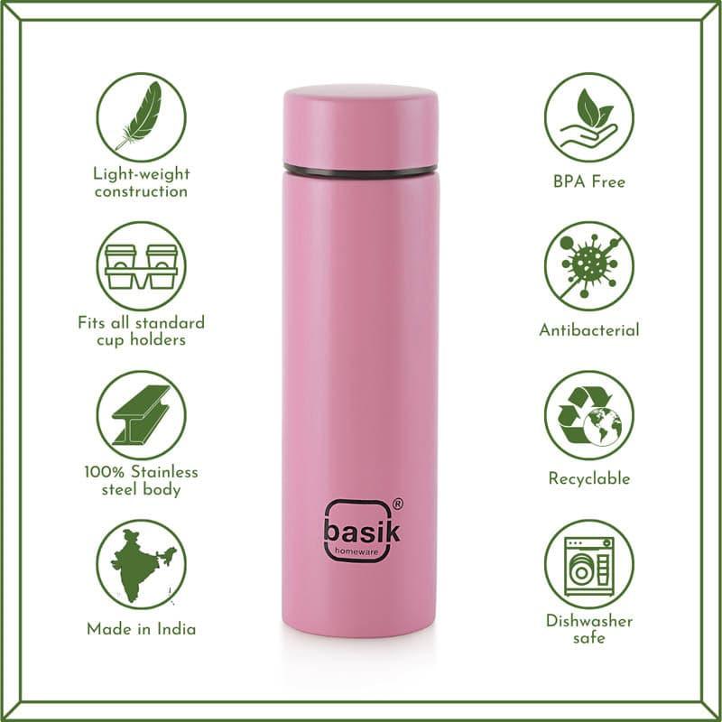 Bottle - Evara Stainless Steel Bottle (Pink) - 330 ML