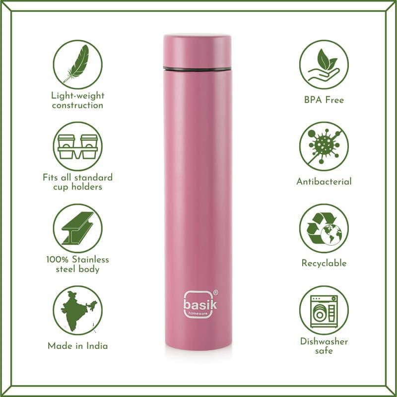 Bottle - Evara Stainless Steel Bottle (Pink) - 440 ML