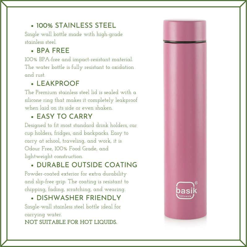 Bottle - Evara Stainless Steel Bottle (Pink) - 440 ML