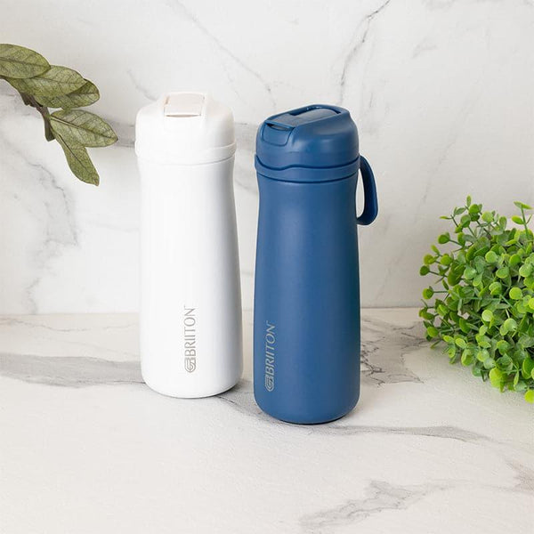 Bottle - H2O Splash 600 ML Hot & Cold Thermos Water Bottle (White & Blue) - Set Of Two