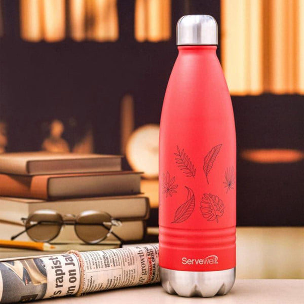 Bottle - Leafy Leap Hot & Cold Thermos Bottle (Red) - 750 ML