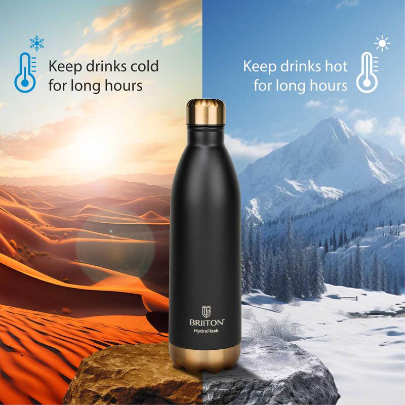 Bottle - Melta Sip Hot & Cold Thermos Water Bottle (Black) - 1000 ML