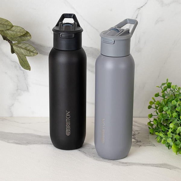 Buy Sleek Sip 630 ML Hot & Cold Thermos Water Bottle (Black & Grey) - Set Of Two Bottle from Vaaree