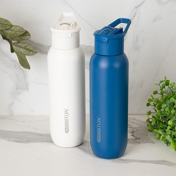 Bottle - Sleek Sip 630 ML Hot & Cold Thermos Water Bottle (White & Blue) - Set Of Two