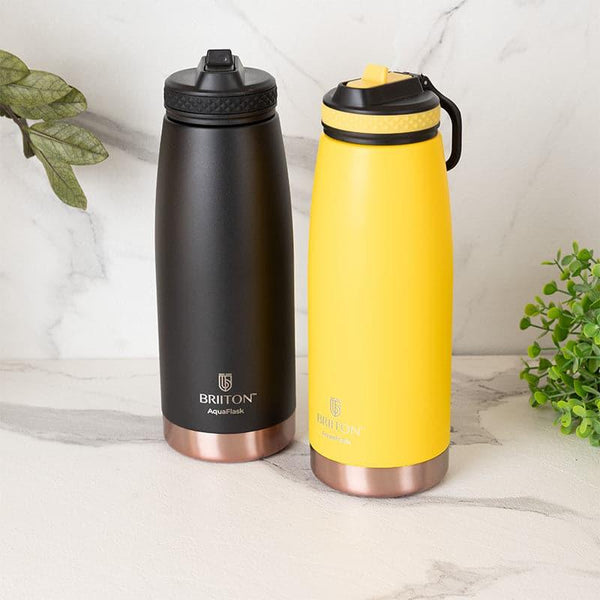 Bottle - Turbo 1000 ML Hot & Cold Thermos Water Bottle (Black & Yellow) - Set Of Two