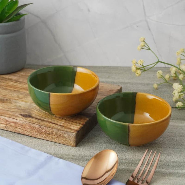 Buy Dual Hue Bowl (Green & Yellow)- Set Of Two Bowl from Vaaree