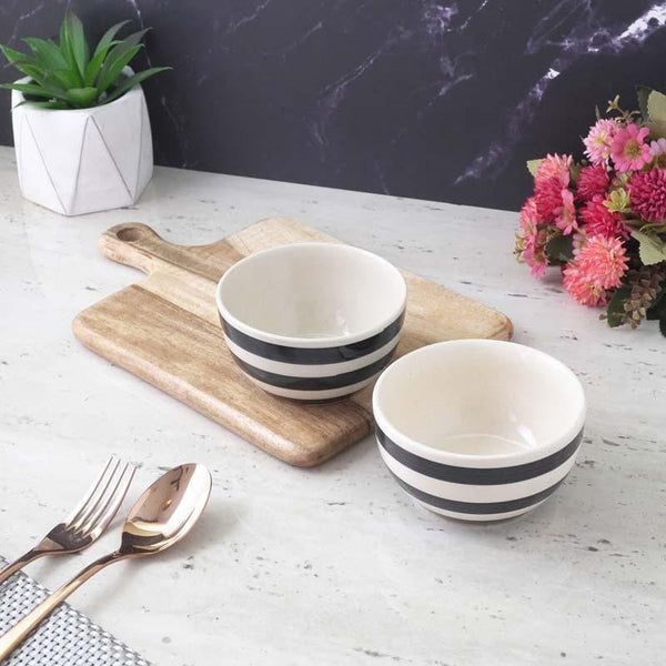 Buy Navy Stripes Ceramic Bowl - Set Of Two Bowl from Vaaree