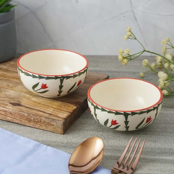 Buy Pretty Peony Ceramic Bowl - Set Of Two Bowl from Vaaree