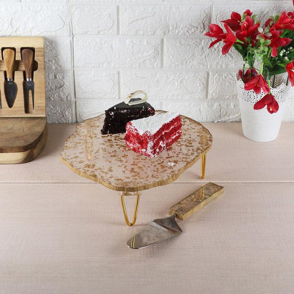 Buy Cake Stand - Shipley Resin Cake Platter (Gold) - Set Of Two at Vaaree online