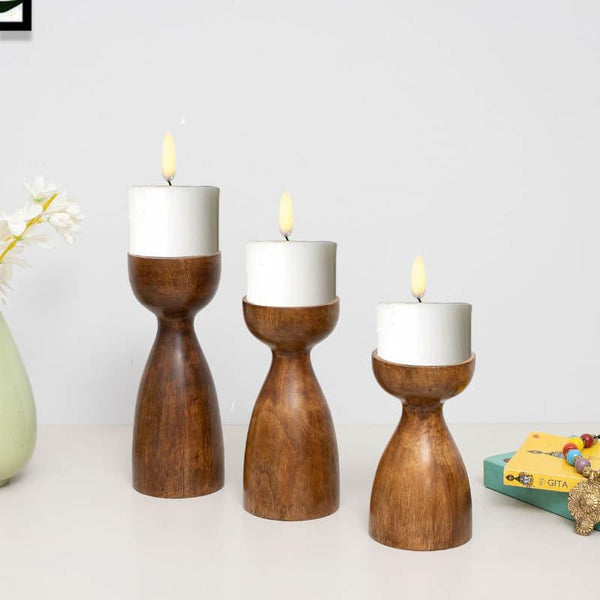 Buy Candle Holder - Aria Wooden Candle Stand - Set Of Three at Vaaree online