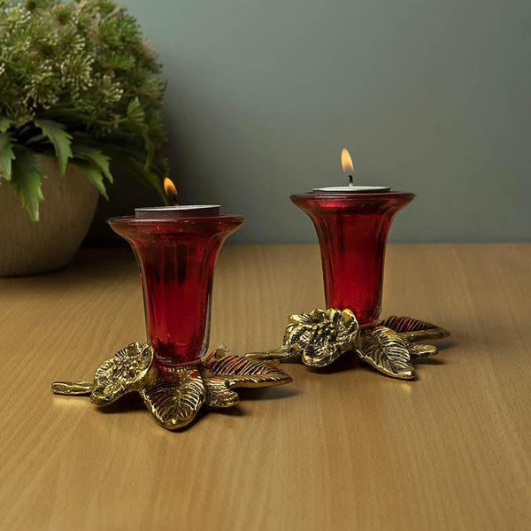 Buy Grapevine Gold Candle Holder (Red) - Set Of Two Candle Holders from Vaaree