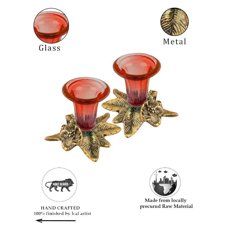 Buy Grapevine Gold Candle Holder (Red) - Set Of Two Candle Holders from Vaaree