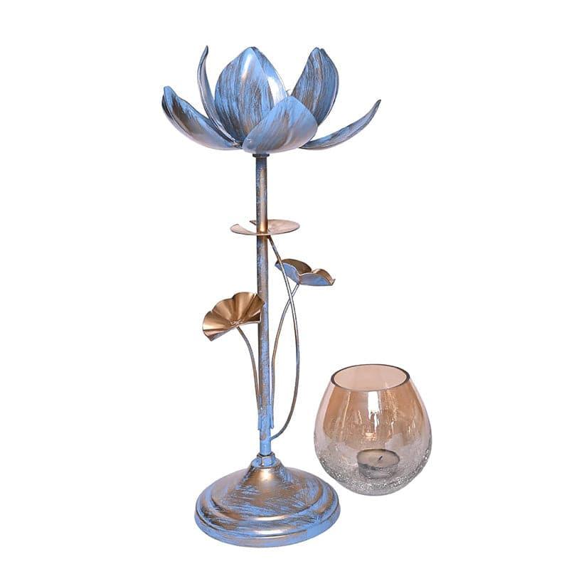 Buy Candle Holder - Lotus Blossom Candle Holder (Blue) - Set Of Two at Vaaree online