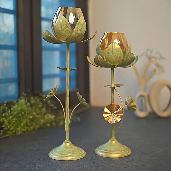 Buy Lotus Blossom Candle Holder (Green) - Set Of Two Candle Holders from Vaaree