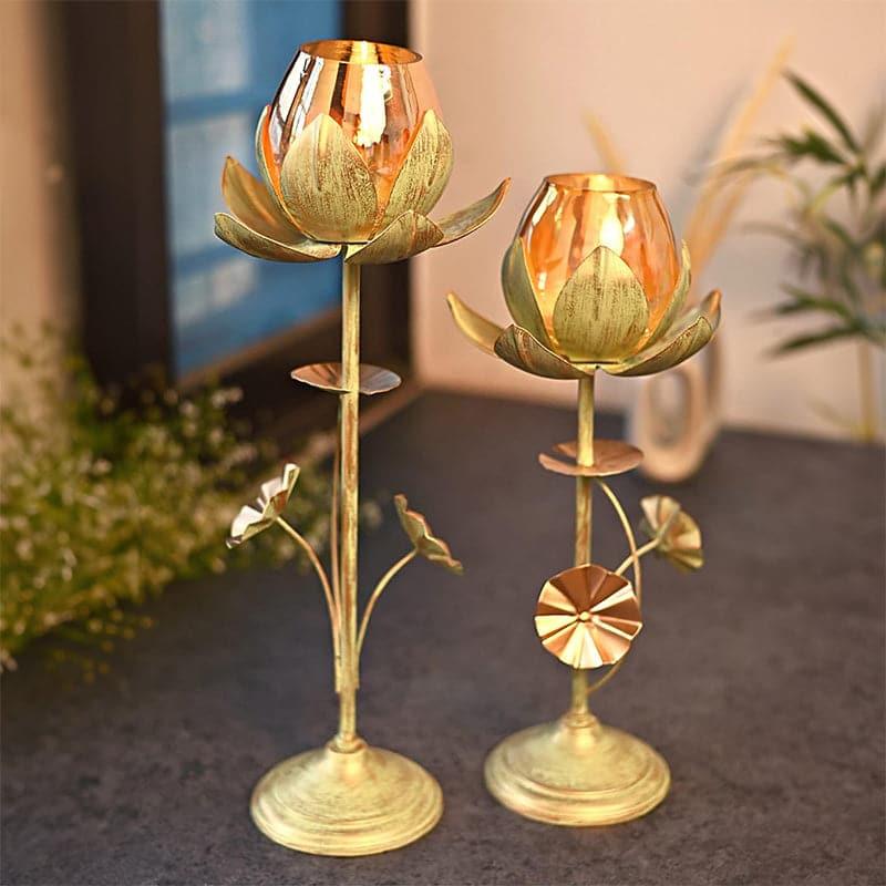 Buy Candle Holder - Lotus Blossom Candle Holder (Green) - Set Of Two at Vaaree online