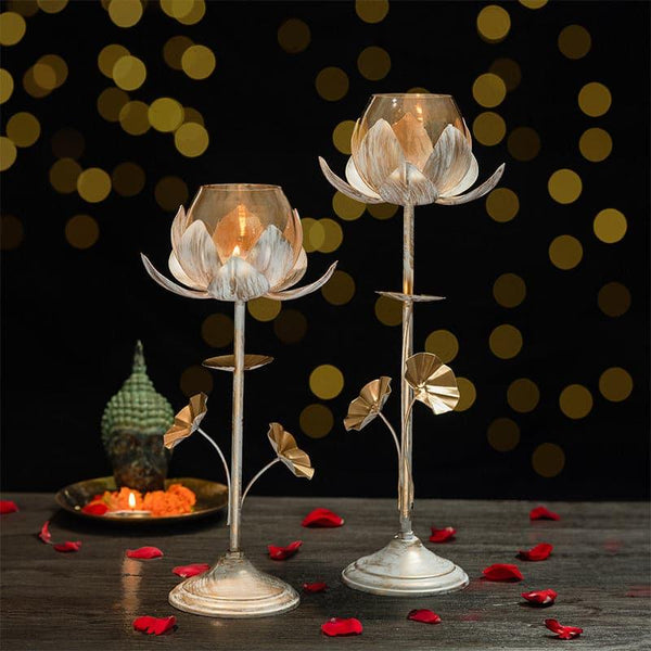 Buy Lotus Blossom Candle Holder (White) - Set Of Two Candle Holders from Vaaree